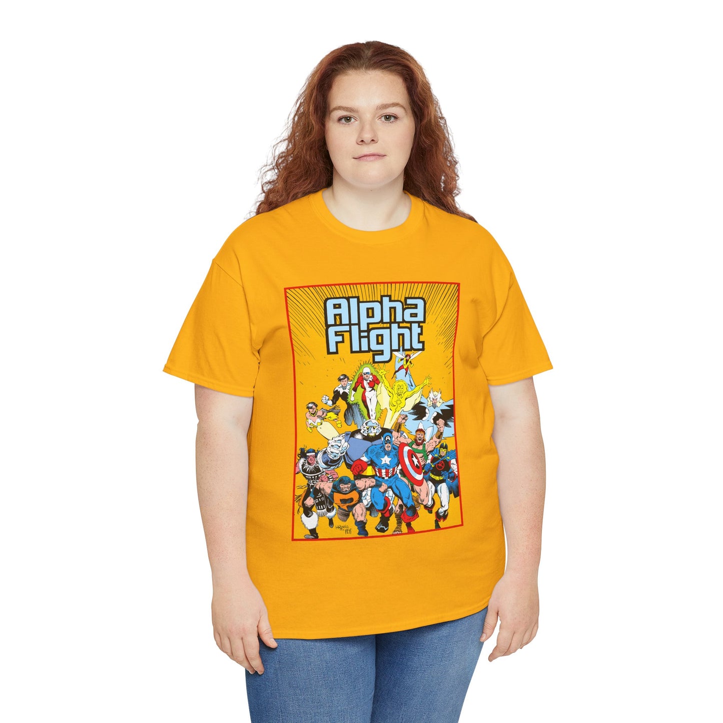 Alpha Flight T-Shirt - Mike Mignola Art - Northstar, Aurora, Snowbird, Shaman, Puck - Avengers: Captain America, Captain Marvel, Hercules, Black Knight - Marvel Comics
