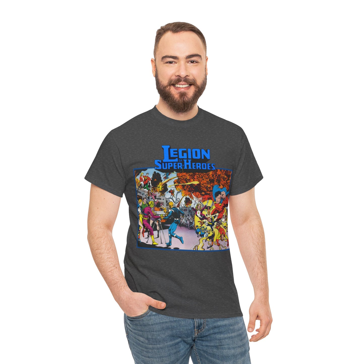 Legion of Super-Heroes T-Shirt - Steve Lightle Art - Mon-El, Saturn Girl, Brainiac 5, Sun Boy, Lightning Lad, Dawnstar, Timber Wolf - LOSH - DC Comics