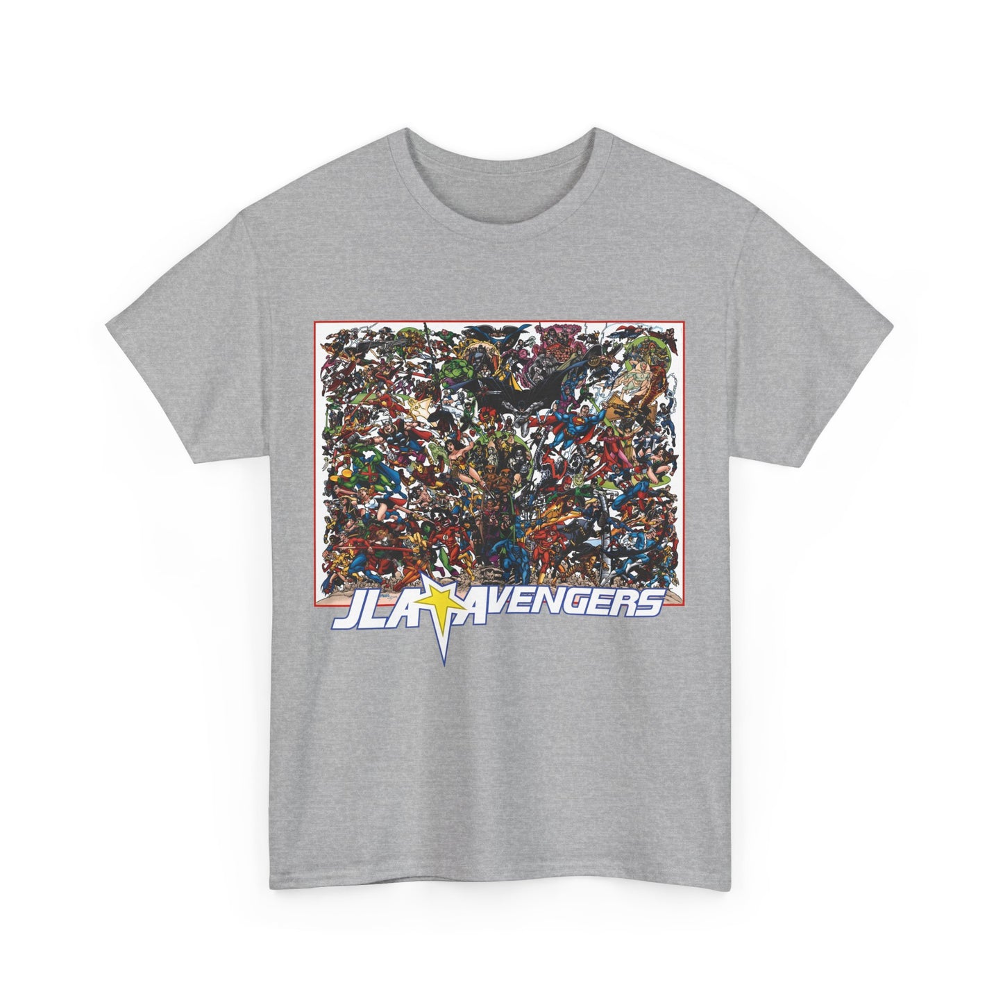 JLA Vs Avengers T-Shirt - Stunning, Classic George Perez Art - DC & Marvel 200s Crossover - Superman, Thor, Wonder Woman, Captain America, Flash, Black Panther, Iron Man, Batman