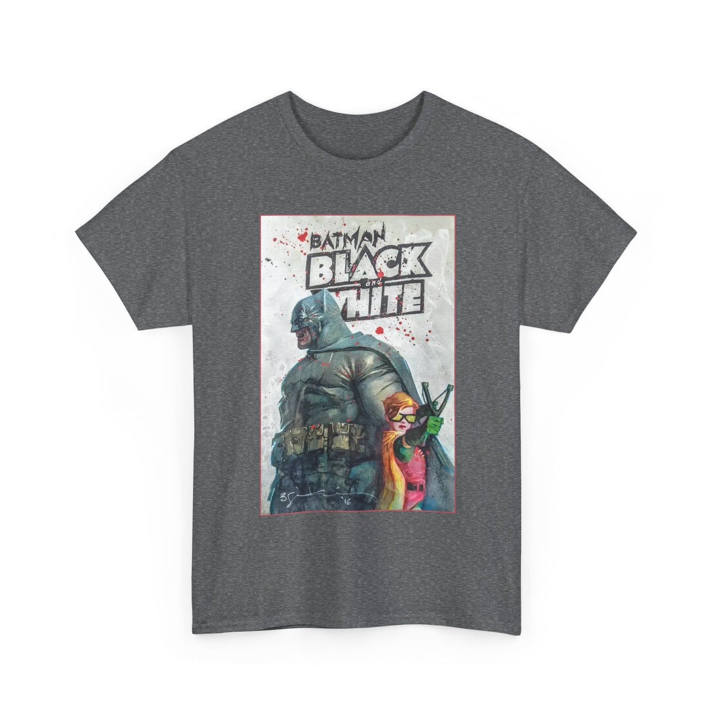 Batman: Black & White T-Shirt - Bill Sienkiewicz Art - Dark Knight Returns - Batman & Robin (Carrie Kelley) - DC Comics