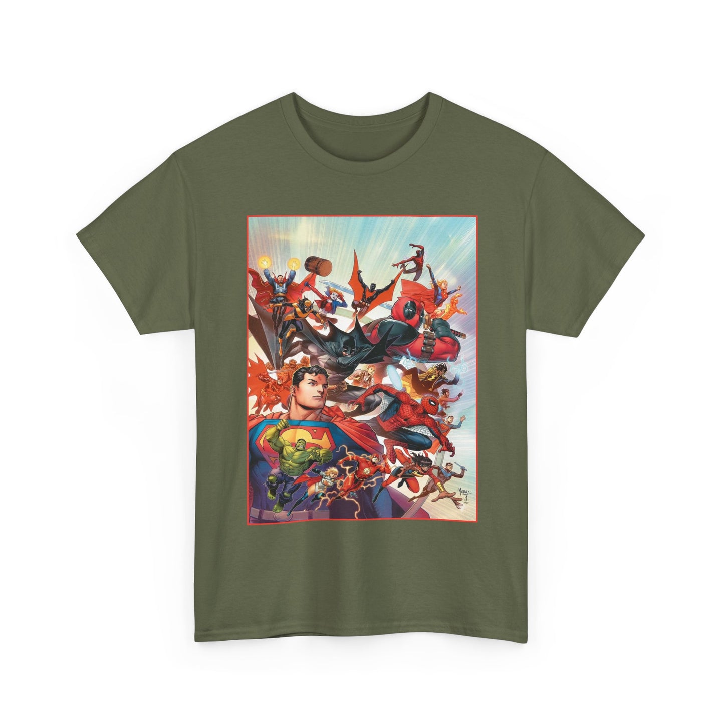 DC/Marvel T-Shirt - The Cosmic Kiss Caper & Other Stories Cover Art - Superman, Deadpool, Spider-Man, Harley Quinn, Batman Beyond, Static, Dr. Strange - DC Comics/Marvel
