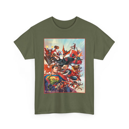 DC/Marvel T-Shirt - The Cosmic Kiss Caper & Other Stories Cover Art - Superman, Deadpool, Spider-Man, Harley Quinn, Batman Beyond, Static, Dr. Strange - DC Comics/Marvel