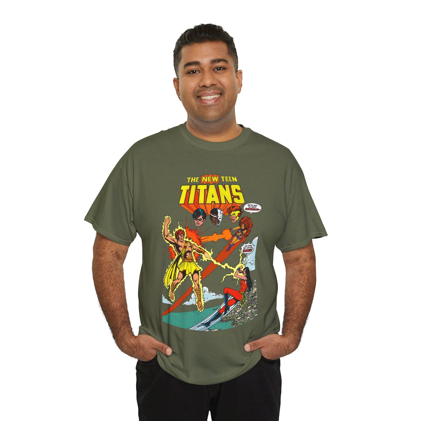 New Teen Titans T-Shirt - George Perez Art - Wonder Girl & Starfire Vs Hyperion - DC Comics