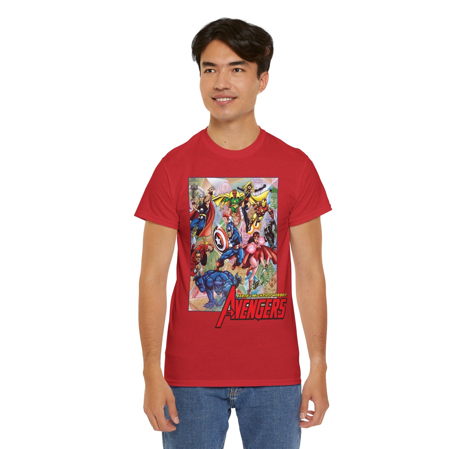 Avengers T-Shirt - George Perez Art - Captain America, Iron Man, Thor, Scarlet Witch, Black Panther, Wonder Man, Beast, Vision - Marvel Comics