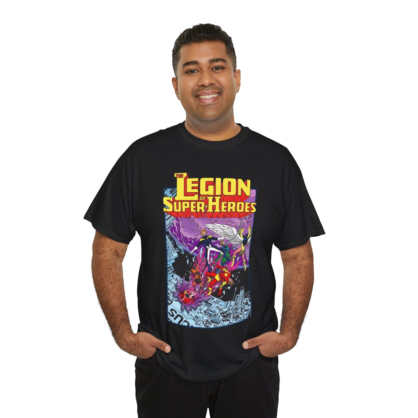 Legion of Super-Heroes T-Shirt - Pat Broderick Art - Timber Wolf, Lightning Lad, Wildfire, Dawnstar, Element Lad - LOSH - DC Comics