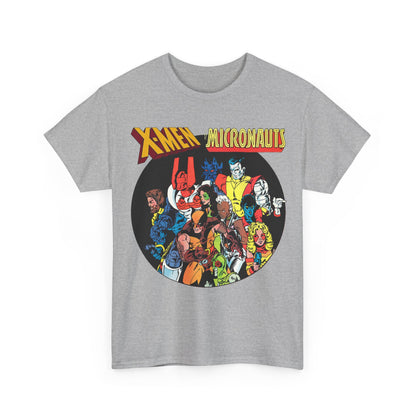 X-Men/Micronauts T-Shirt - Wolverine, Storm, Nightcrawler, Kitty Pryde, Colossus, Acroyear, Arcturus Rann, Marionette Bug - Marvel Comics - Popular 1980s Crossover Mini-Series