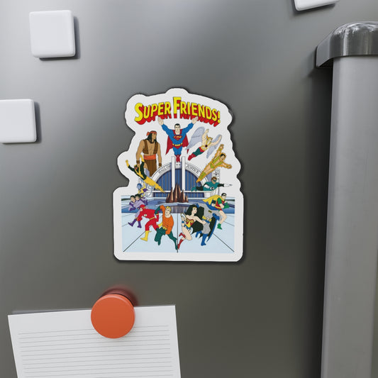 Super Friends Die-Cut Magnet - Beloved 1970s Saturday Morning Cartoon - Superman, Wonder Woman, Flash, Samurai, Green Lantern, Wonder Twins, Black Vulcan, Apache Chief - DC Comics - 3", 4", 5", 6"