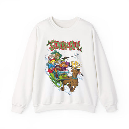 Scooby Doo Christmas Crewneck Sweatshirt - Shaggy, Daphne, Velma, Fred Sleighing Through the Snow