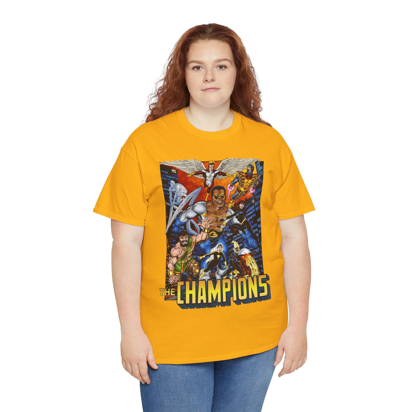 Champions T-Shirt - John Byrne Art - Hercules, Black Widow, Ghost Rider, Black Goliath, Silver Surfer, Jack of Hearts - Marvel Comics 1970s Series