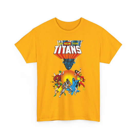New Teen Titans T-Shirt - George Perez Art - Robin, Wonder Girl, Cyborg, Raven, Starfire, Kid Flash - #10 Cover Art - DC Comics