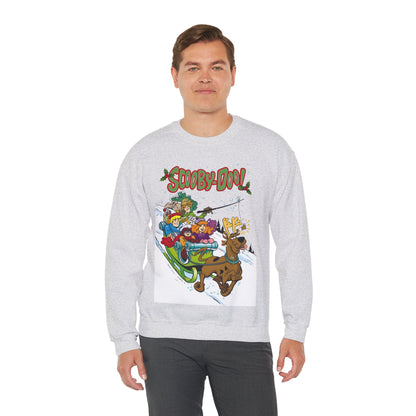 Scooby Doo Christmas Crewneck Sweatshirt - Shaggy, Daphne, Velma, Fred Sleighing Through the Snow