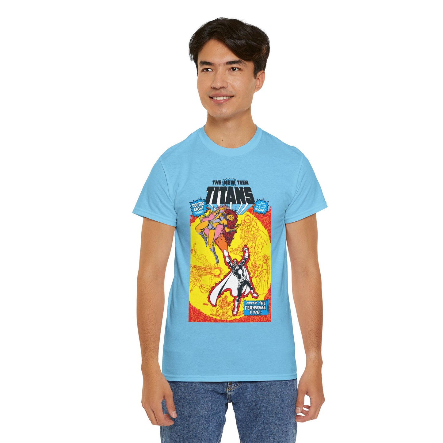 New Teen Titans T-Shirt - George Perez Art - #3 Cover Art - Dr. Light & the Fearsome Five Vs Starfire & the Teen Titans - DC Comics