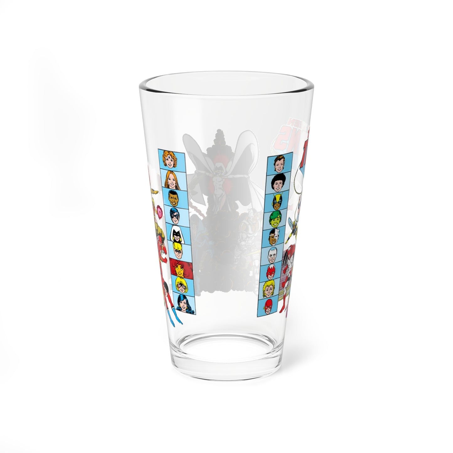 Teen Titans Pint Glass, 16oz - George Perez Art - Raven, Cyborg, Nightwing, Wonder Girl, Lilith, Bumblebee, Aqualad, Jericho, Hawk & Dove - DC Comics Who's Who Art