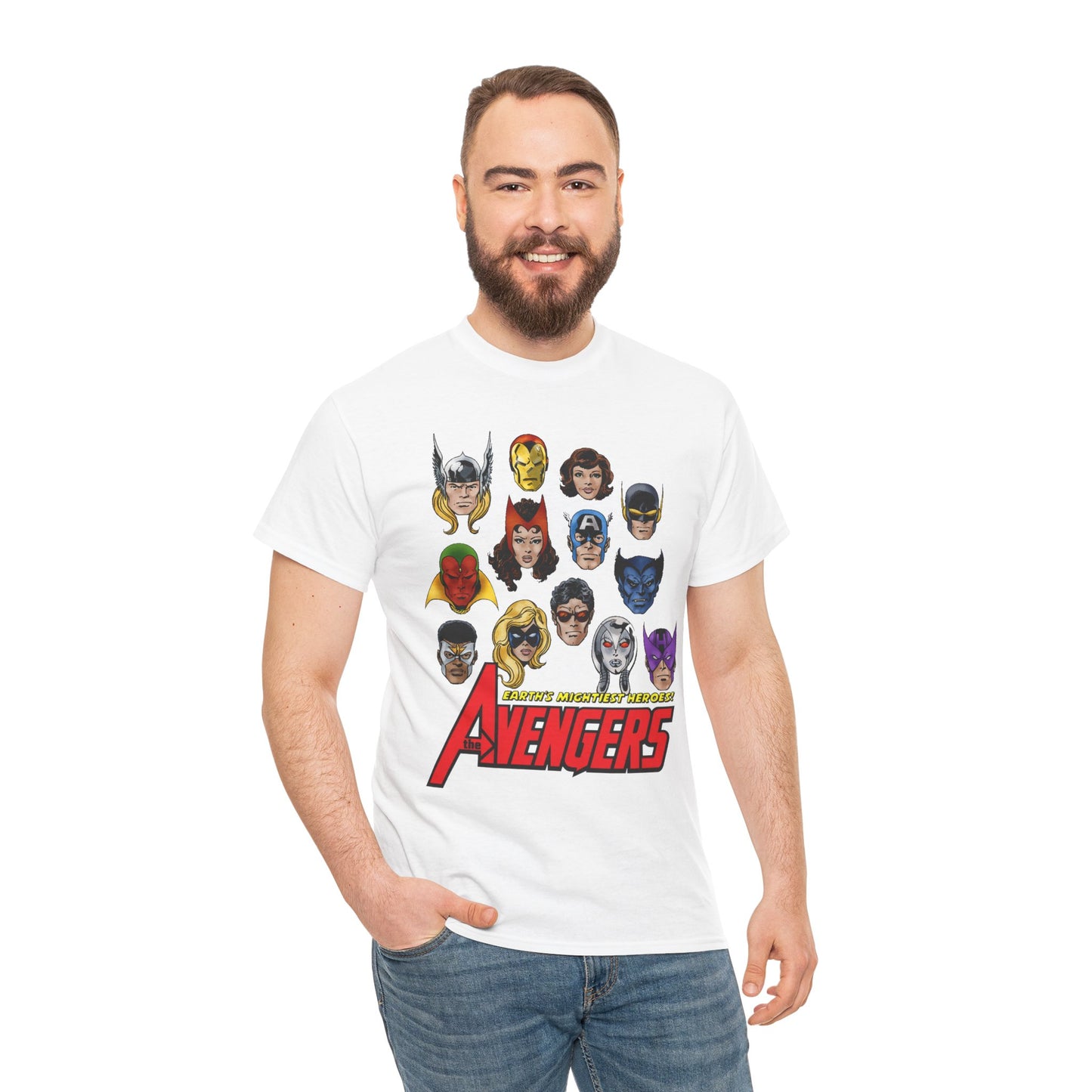 Avengers T-Shirt - John Byrne Art - Captain America, Scarlet Witch, Iron Man, Thor, Vision, Hawkeye, Wonder Man - Marvel Comics