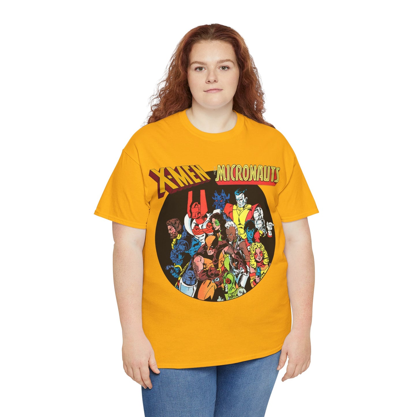 X-Men/Micronauts T-Shirt - Wolverine, Storm, Nightcrawler, Kitty Pryde, Colossus, Acroyear, Arcturus Rann, Marionette Bug - Marvel Comics - Popular 1980s Crossover Mini-Series