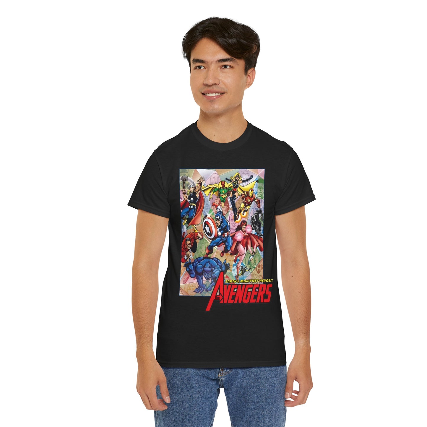 Avengers T-Shirt - George Perez Art - Captain America, Iron Man, Thor, Scarlet Witch, Black Panther, Wonder Man, Beast, Vision - Marvel Comics