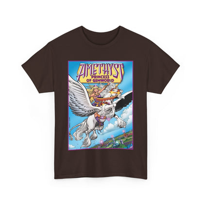 Amethyst Princess of Gemworld T-Shirt - George Perez Art - DC Comics 1980s Series - Riding a Unicorn