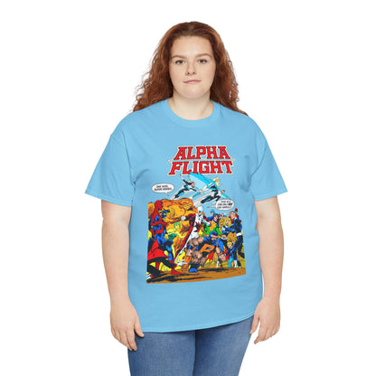 Alpha Flight T-Shirt - John Byrne Art - Sasquatch, Aurora, Northstar, Guardian, Puck, Shaman, Snowbird - Canada's Super Team - Marvel Comics