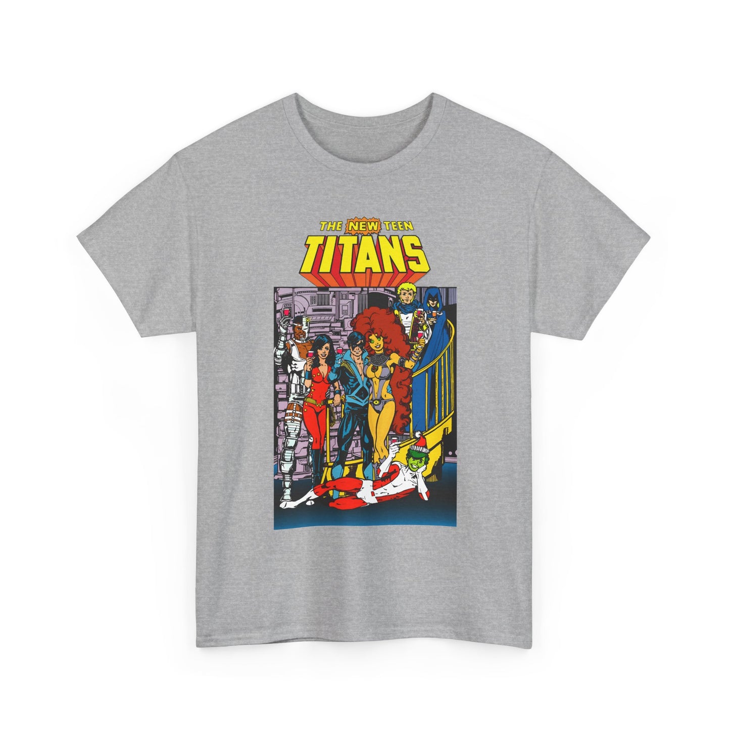 New Teen Titans T-Shirt - George Perez Art - Nightwing, Cyborg, Raven, Starfire, Wonder Girl, Changeling, Jericho - Titans Tower - DC Comics