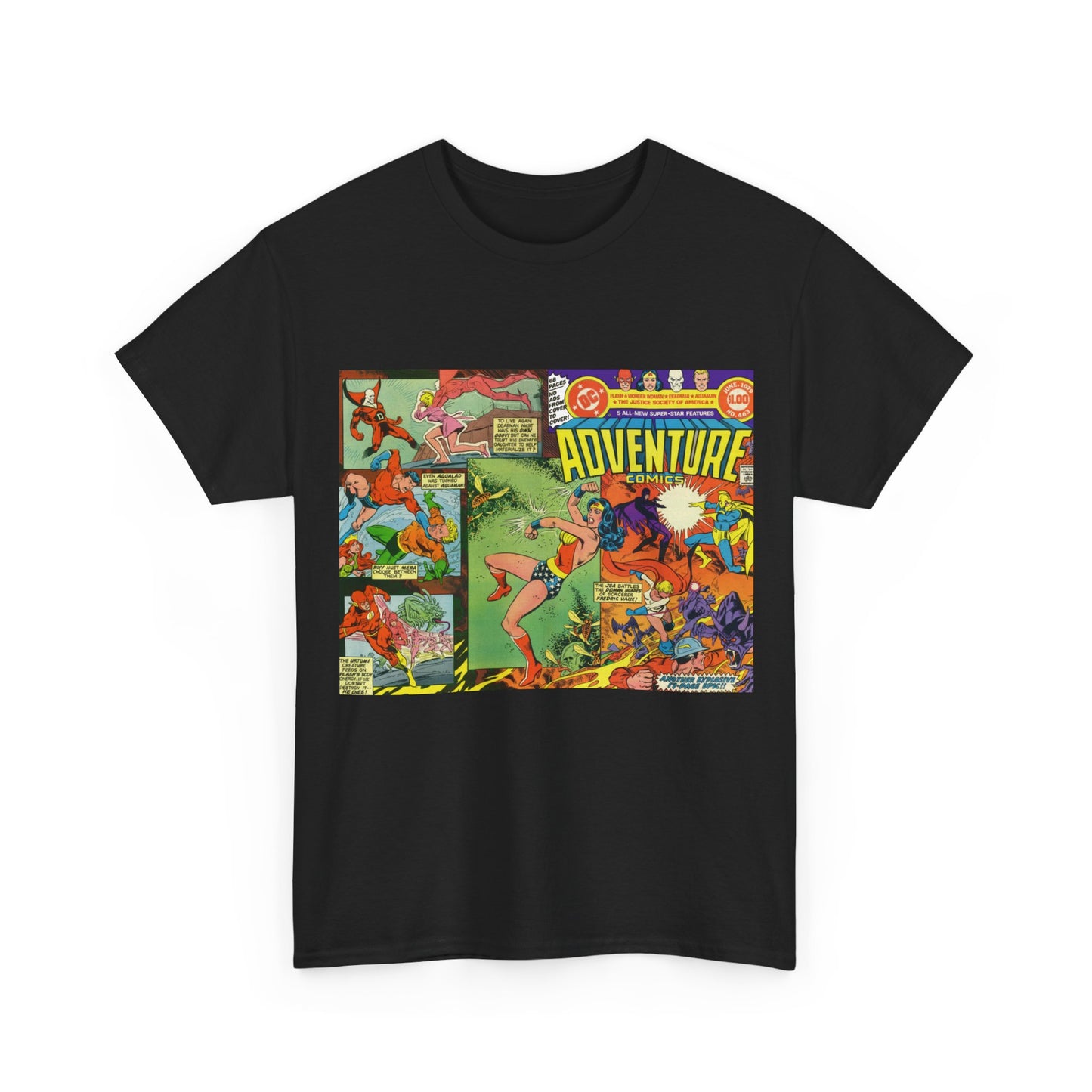 Adventure Comics #463 T-Shirt - Wonder Woman, Dr Fate, Power Girl, Deadman, Aquaman, Aqualad, Flash - DC Comics