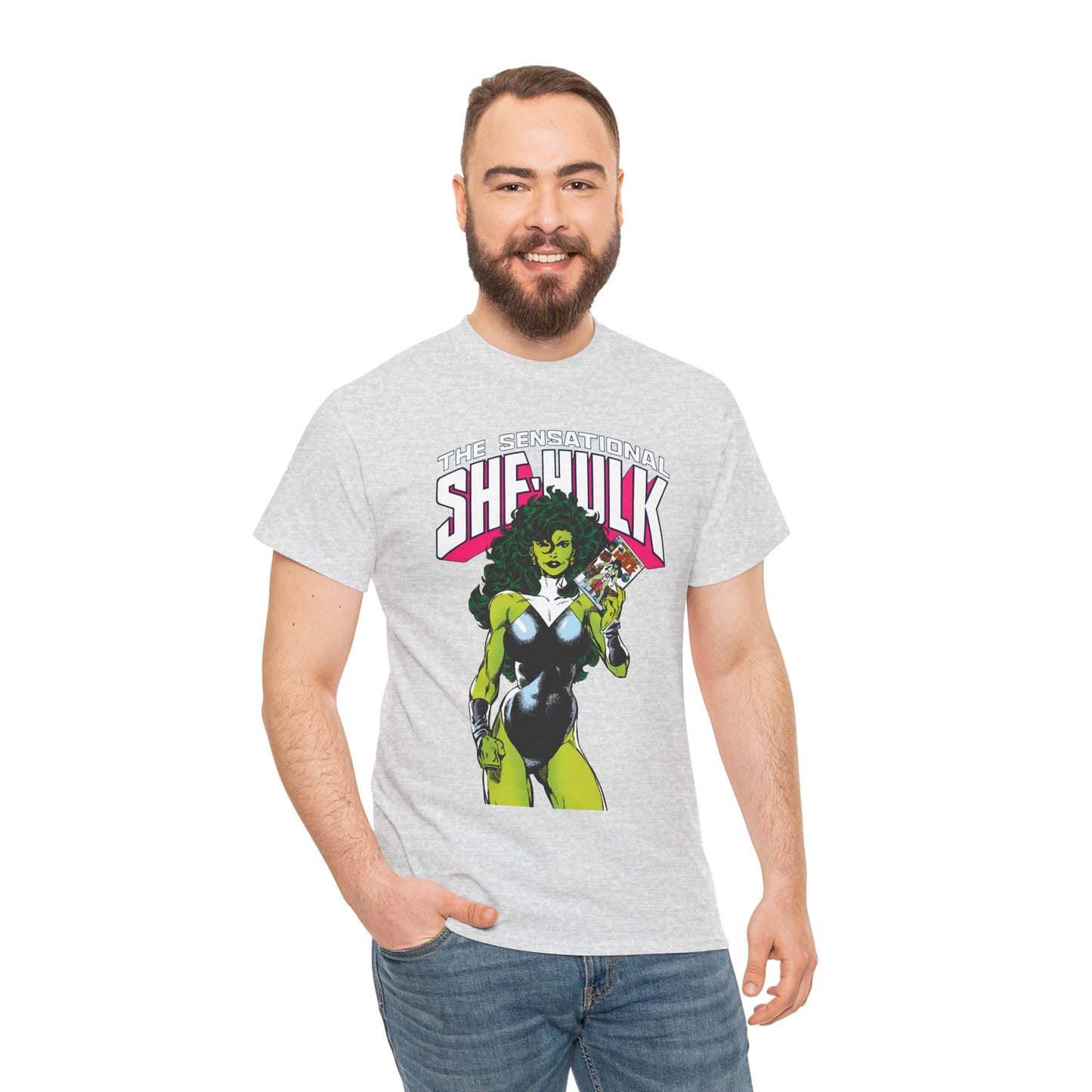 Sensational She-Hulk T-Shirt - Classic John Byrne Art - Jennifer Walters, Hulk's Cousin - Marvel Comics - Popular 1980s Series - "Rip Up Your X-Men!"