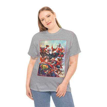 DC/Marvel T-Shirt - The Cosmic Kiss Caper & Other Stories Cover Art - Superman, Deadpool, Spider-Man, Harley Quinn, Batman Beyond, Static, Dr. Strange - DC Comics/Marvel