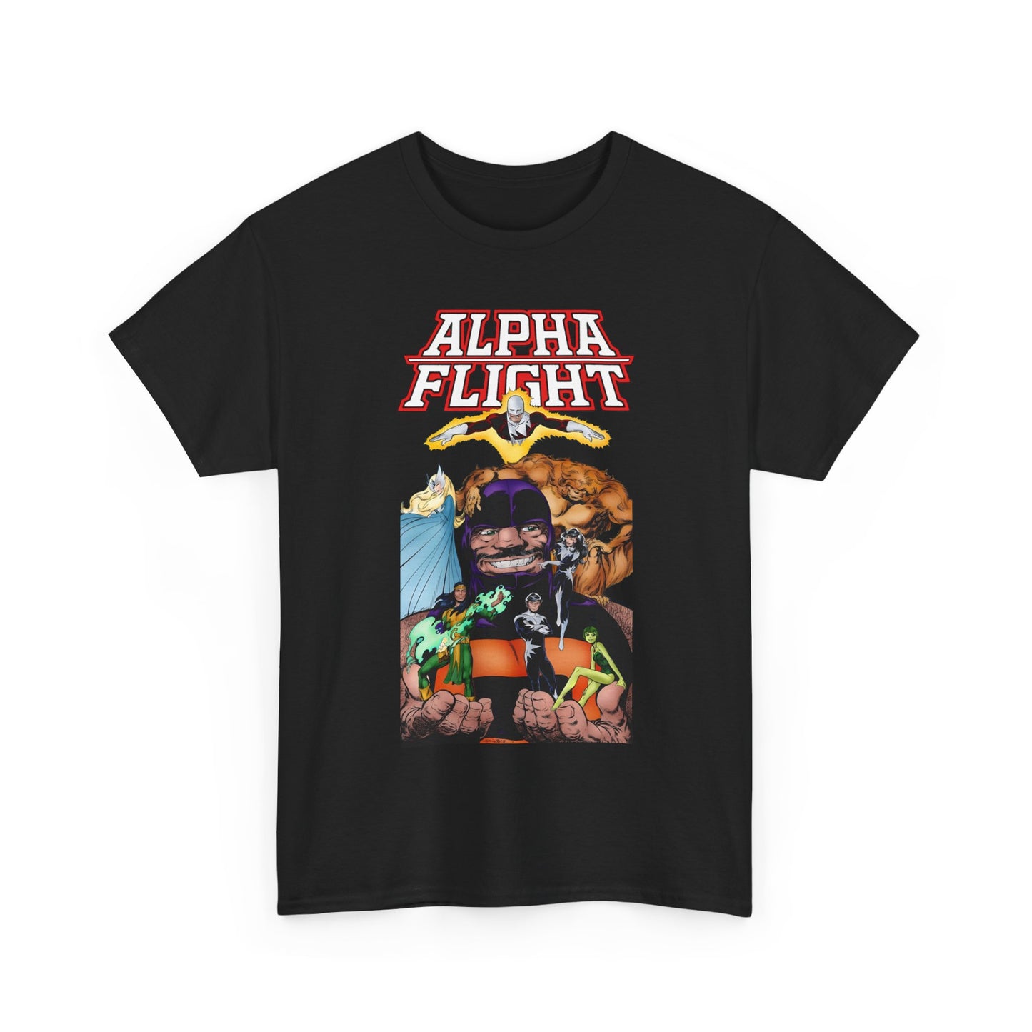 Alpha Flight T-Shirt - John Byrne Art - Guardian, Aurora, Northstar, Shaman, Snowbird, Puck - Marvel Comics