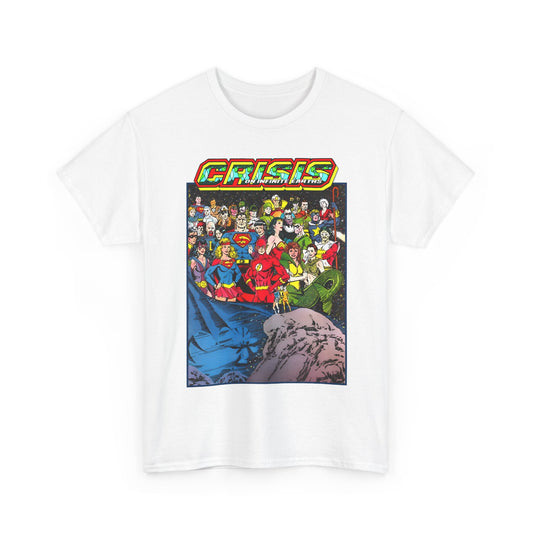 Crisis on Infinite Earths T-Shirt - George Perez Art - Supergirl, Flash, Huntress, Starman, Earth 3 Luthor, Lori Lemaris, Aquagirl, Earth 2 Robin - DC Comics
