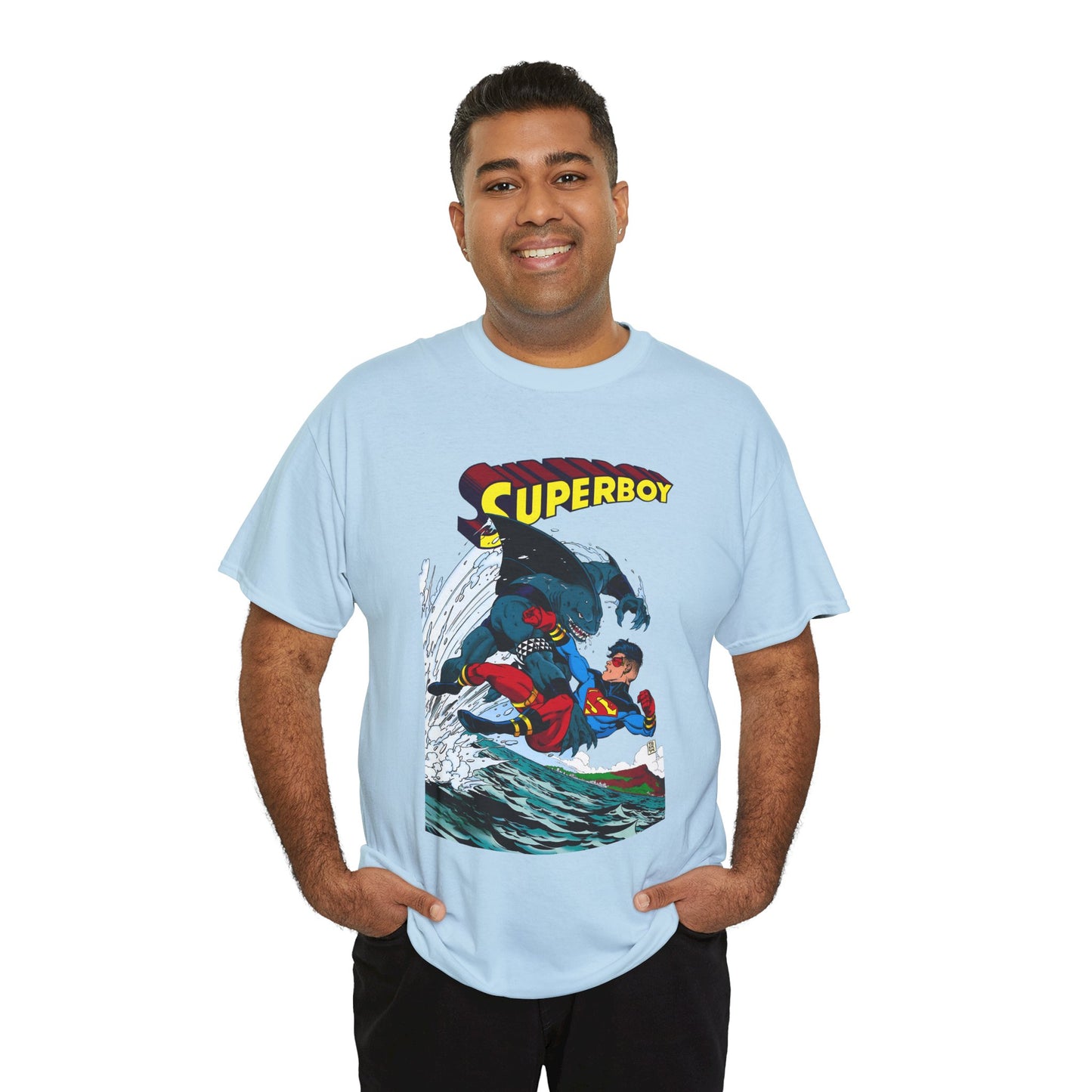 King Shark Vs Superboy T-Shirt - Tom Grummett Art - Connor Kent, Kon-L - Superman Family - DC Comics
