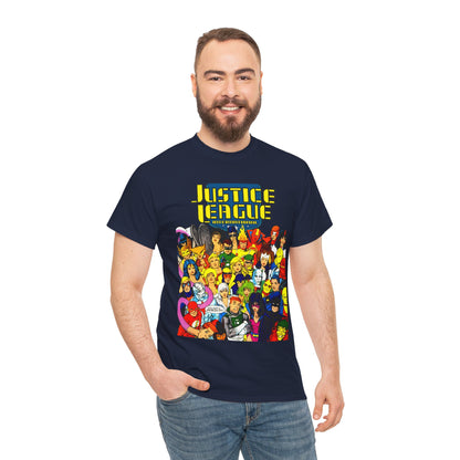 Justice League International T-Shirt - Kevin Maguire DC Comics Sourcebook Art - Booster Gold, Blue Beetle, Batman, Martian Manhunter, Captain Atom, Fire, Ice, Guy Gardner