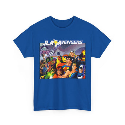 JLA/Avengers T-Shirt - George Perez Art - Wonder Woman, Scarlet Witch, Batman, Thor, Iron Man, Superman - DC Comics, Marvel Comics