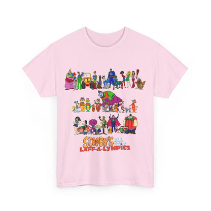 Scooby's All-Star Laff-A-Lympics T-Shirt - Hanna-Barbera Cartoon - Speed Buggy, Yogi Bear, Grape Ape, Scooby Dum, Shaggy, Wally Gator