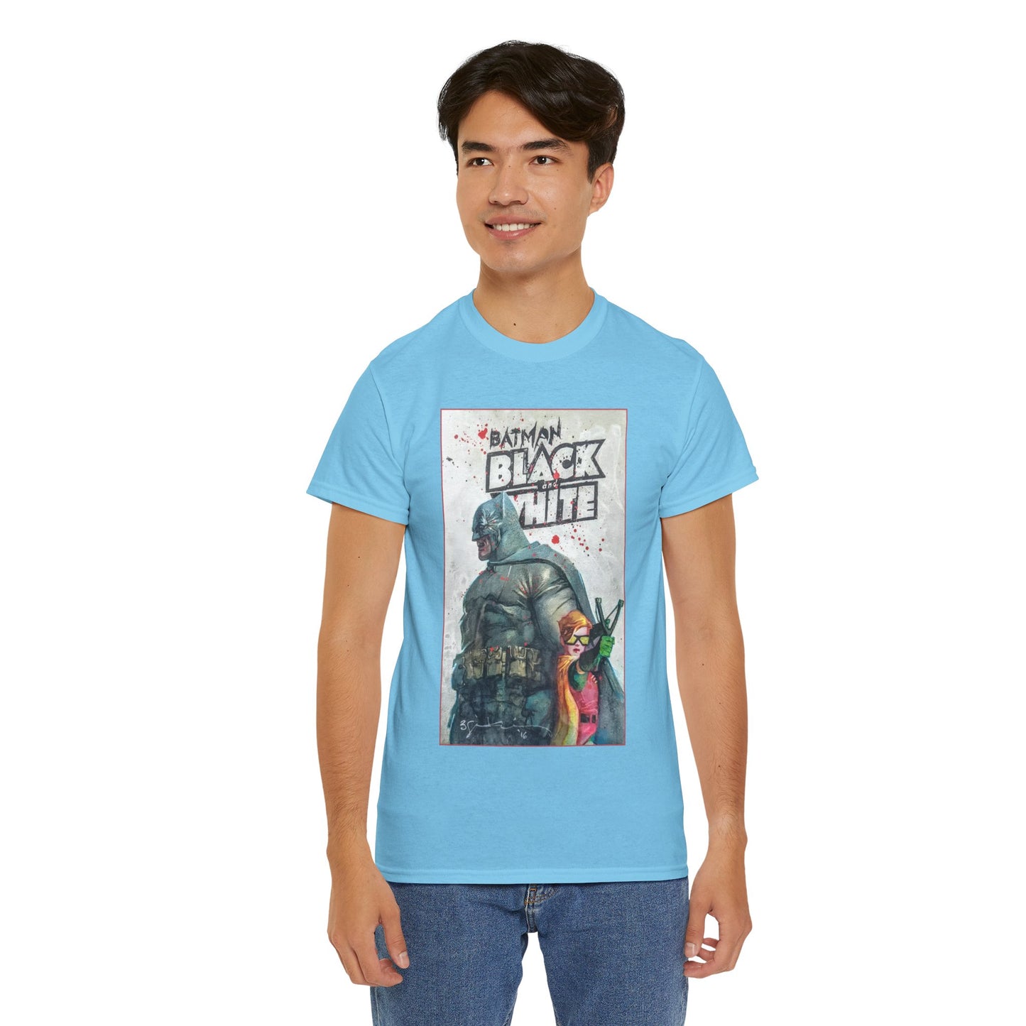 Batman: Black & White T-Shirt - Bill Sienkiewicz Art - Dark Knight Returns - Batman & Robin (Carrie Kelley) - DC Comics