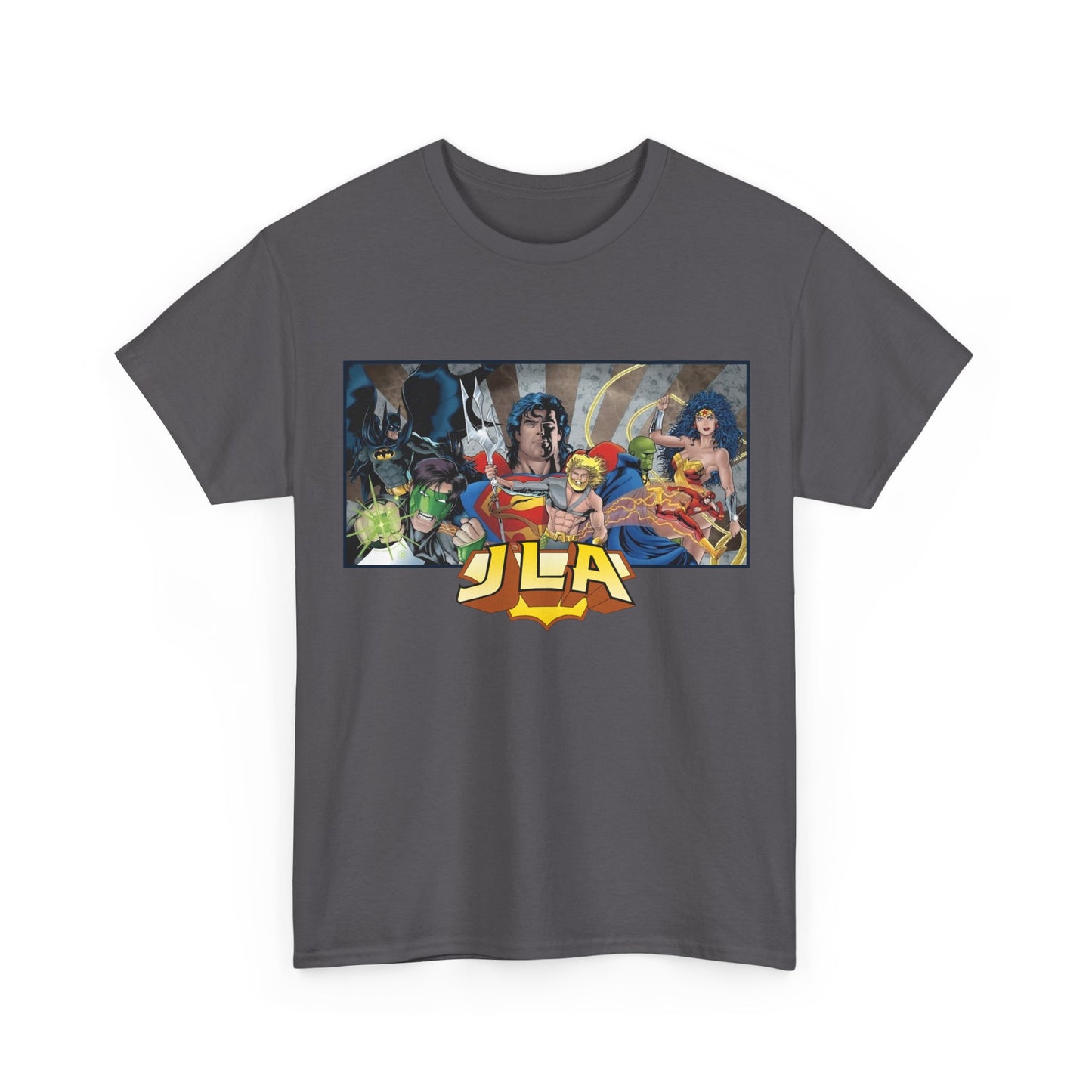 Justice League T-Shirt - Kevin Maguire Art - Superman, Wonder Woman, Batman, Flash, Aquaman, Martian Manhunter, Green Lantern - 90s Lineup - DC Comics
