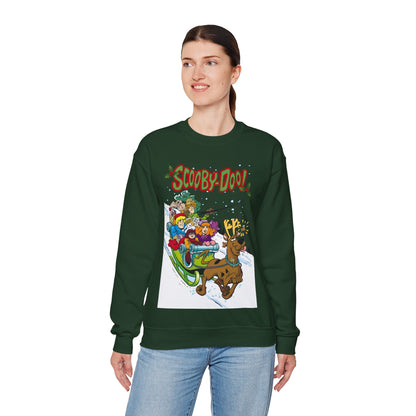 Scooby Doo Christmas Crewneck Sweatshirt - Shaggy, Daphne, Velma, Fred Sleighing Through the Snow