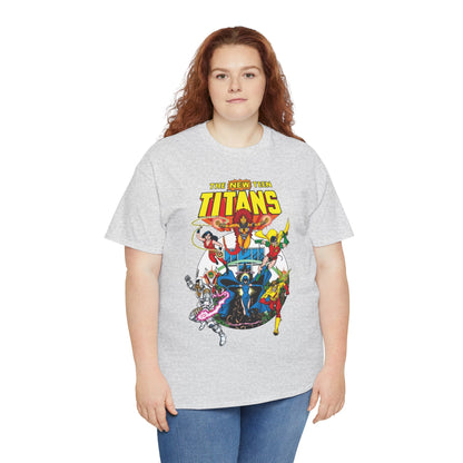 New Teen Titans T-Shirt - Classic George Perez Art - Cyborg, Raven, Starfire, Robin, Wonder Girl, Changeling, Kid Flash - Titans Tower - Popular DC Comics 1980s Series