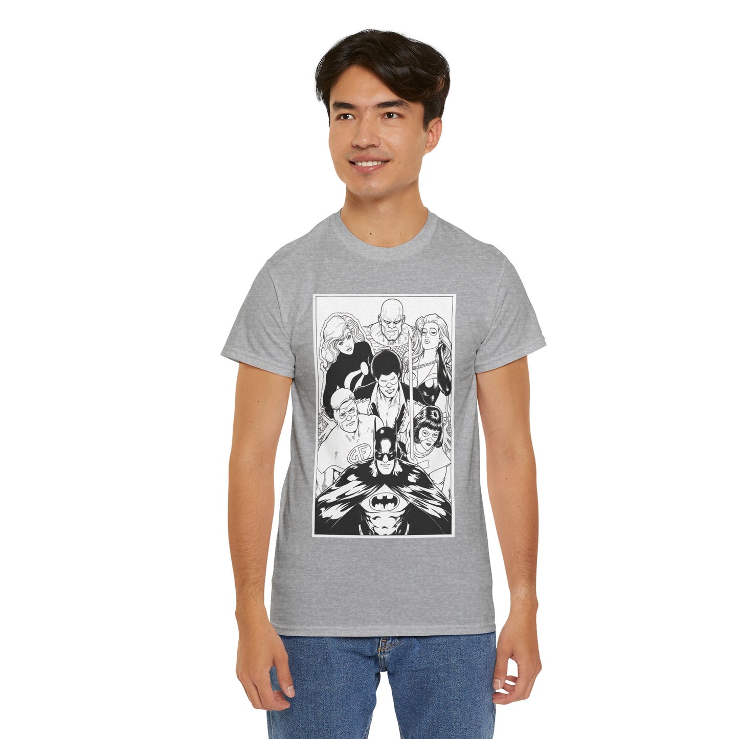 Batman & the Outsiders T-Shirt - Kevin Maguire Art - Black & White - Black Lightning, Metamorpho, Halo, Looker, Katana, Geo-Force - DC Comics