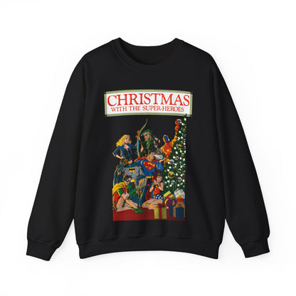 Christmas With the DC Super-Heroes Heavy Blend Crewneck Sweatshirt - Superman, Batman, Green Arrow, Black Canary - Festive Holiday Shirt