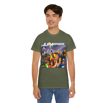 JLA/Avengers T-Shirt - George Perez Art - Wonder Woman, Scarlet Witch, Batman, Thor, Iron Man, Superman - DC Comics, Marvel Comics