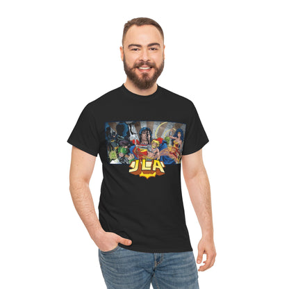 Justice League T-Shirt - Kevin Maguire Art - Superman, Wonder Woman, Batman, Flash, Aquaman, Martian Manhunter, Green Lantern - 90s Lineup - DC Comics