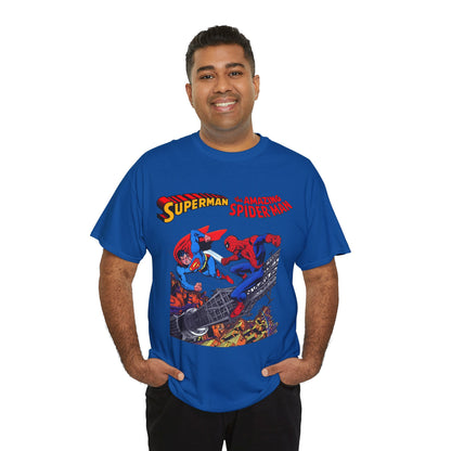 Superman & Amazing Spider-Man T-Shirt - DC/Marvel Comics Crossover - 1970s - Clark Kent & Peter Parker