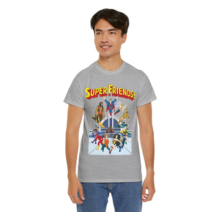 Super Friends T-Shirt - DC Hanna-Barbera - Superman, Wonder Woman, Black Vulcan, Batman, The Wonder Twins, Apache Chief, Hall of Justice