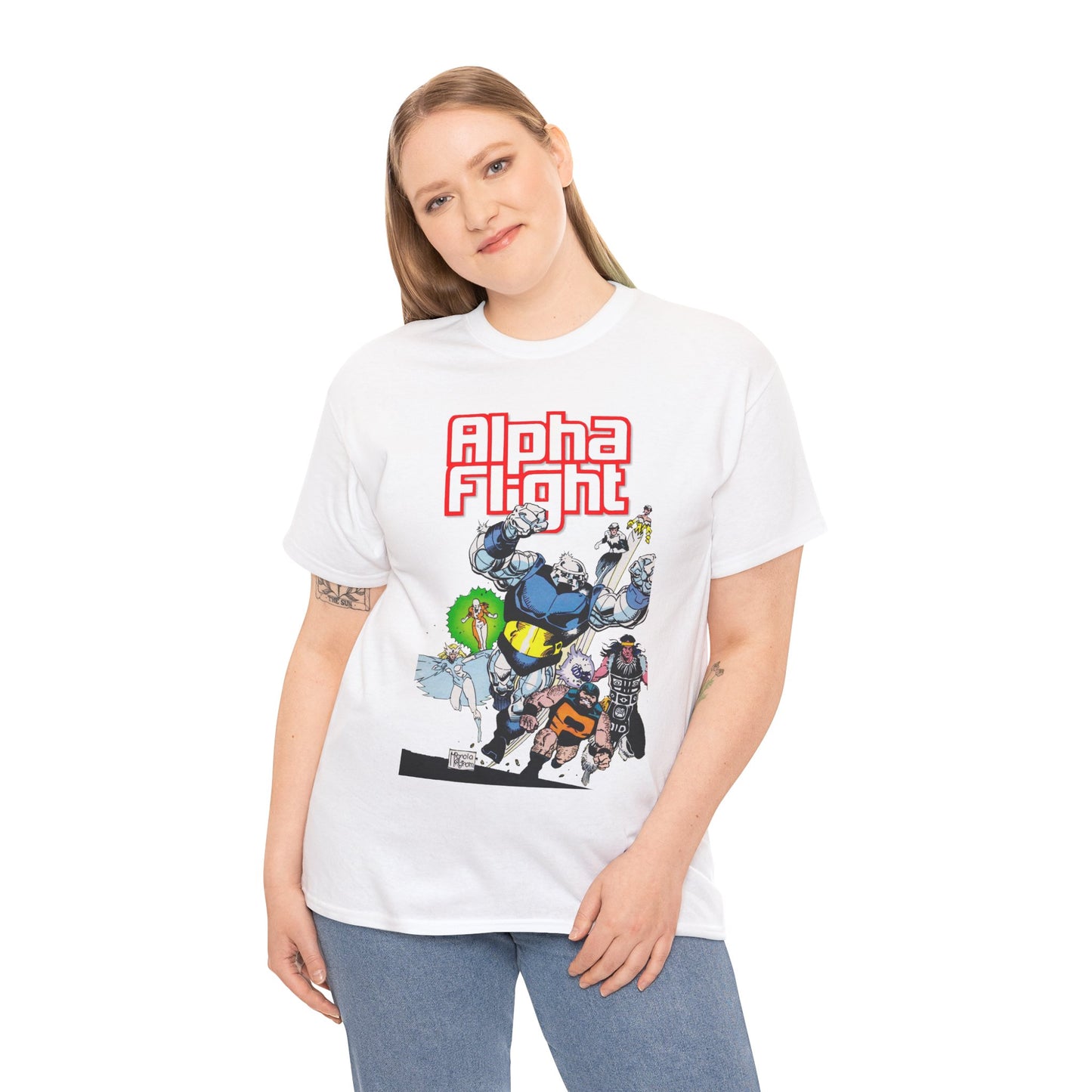 Alpha Flight T-Shirt - Mike Mignola Art - Shaman, Snowbird, Northstar, Aurora, Box, Vindicator, Puck - Canada's Super-Team - Marvel Comics