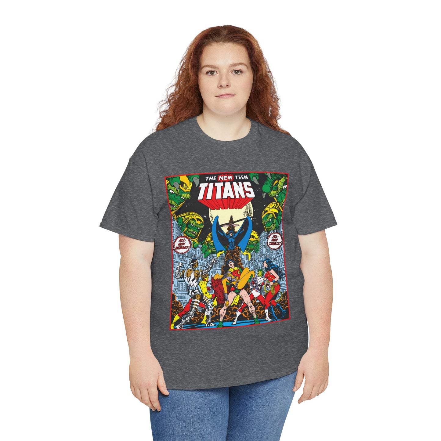 New Teen Titans T-Shirt - George Perez Art - #1 Splash Page - Robin, Starfire, Wonder Girl, Cyborg, Raven, Changeling, Kid Flash - DC Comics