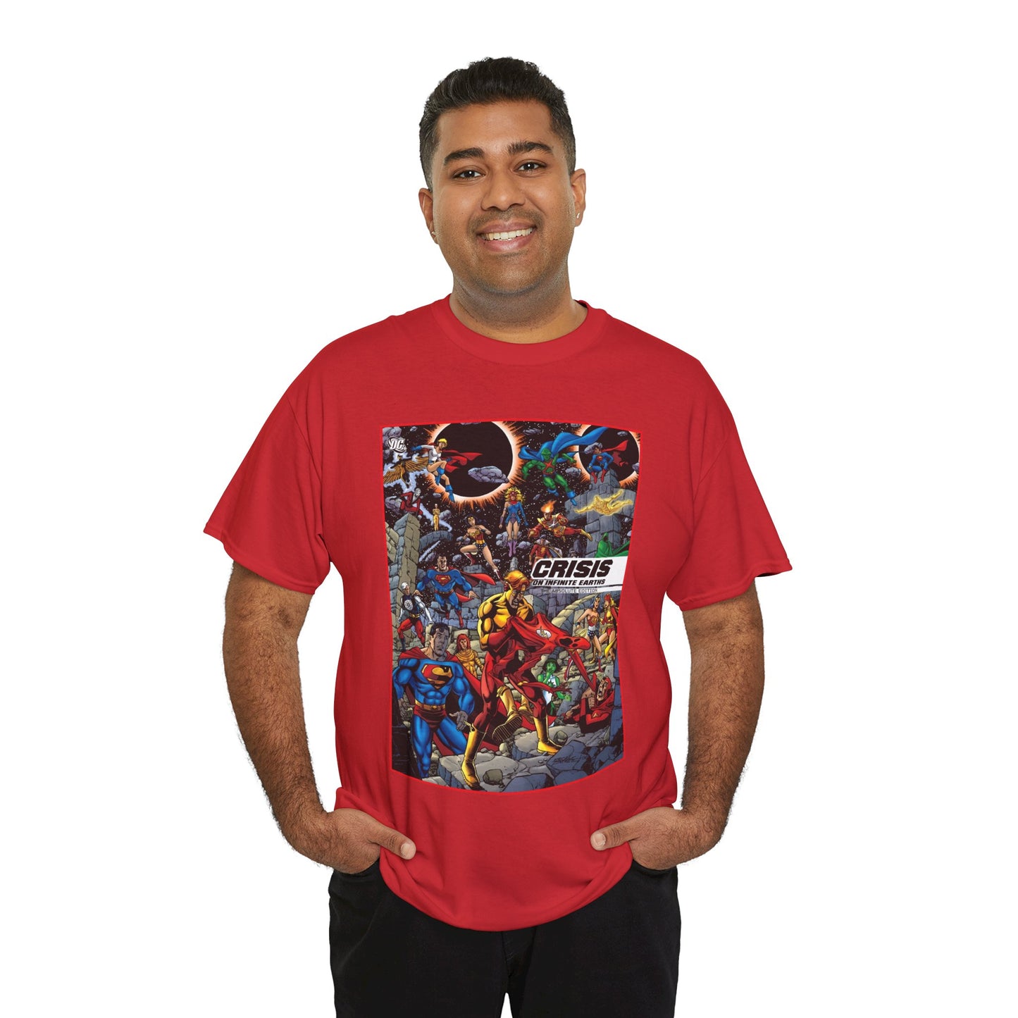 Crisis on Infinite Earths T-Shirt - George Perez Art - Absolute Edition Cover - Flash, Supergirl, Wonder Woman, Kid Flash, Psycho Pirate, Harbinger - DC Comics