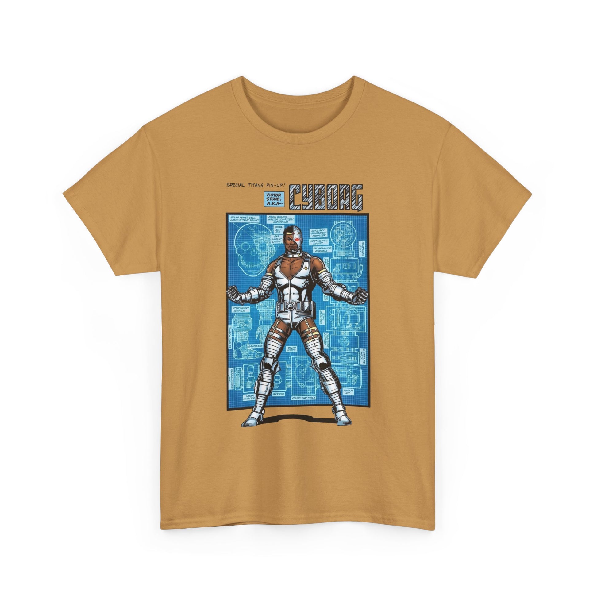 T-shirt with a graphic design of DC Comics' Cyborg with George Perez artwork