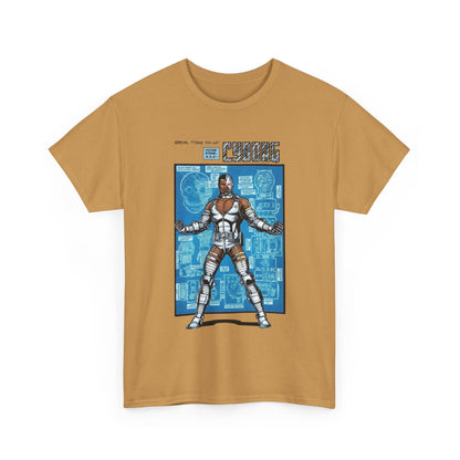 T-shirt with a graphic design of DC Comics' Cyborg with George Perez artwork