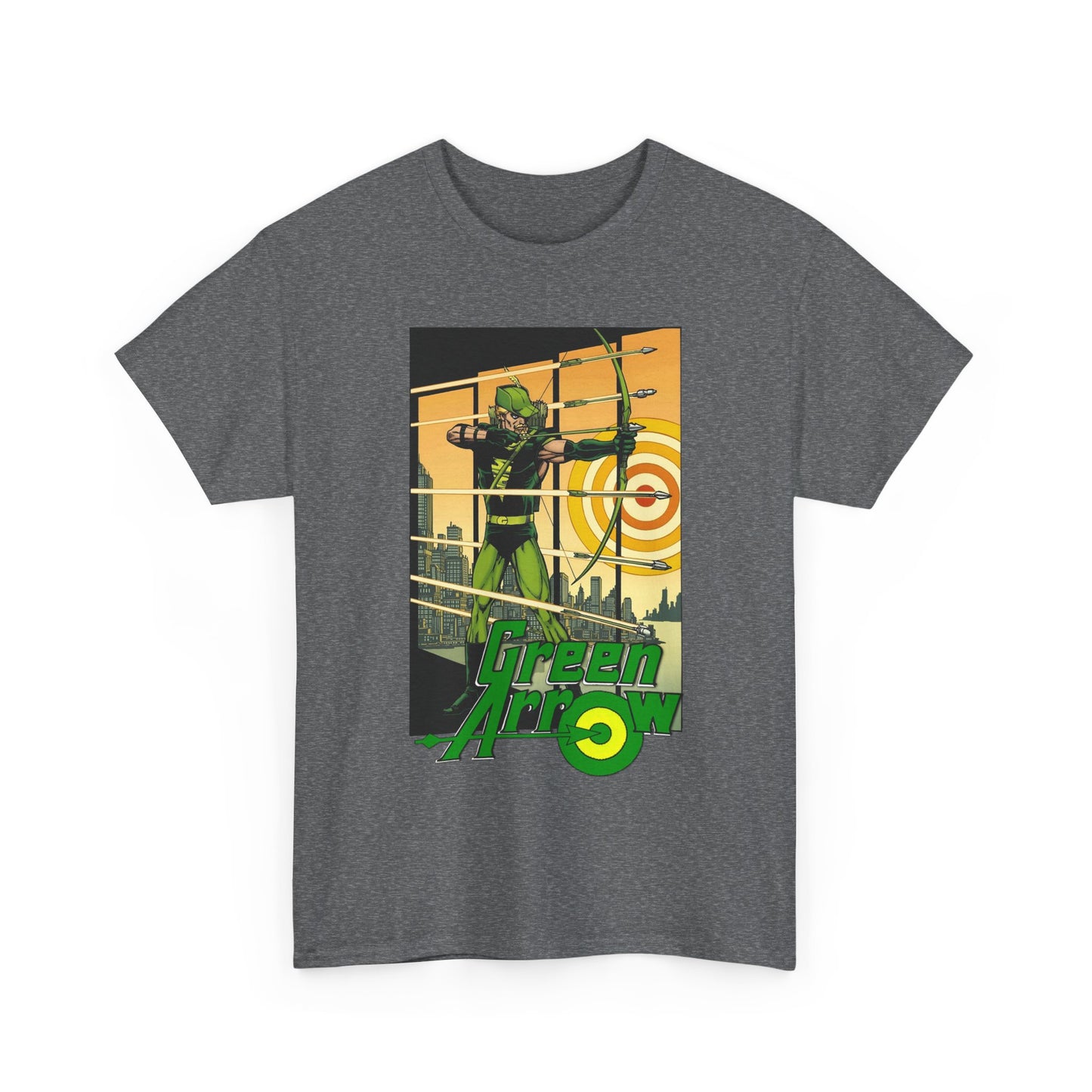 Green Arrow T-Shirt - George Perez Art - 1980s Justice League Postcard Art - JLA - DC Comics