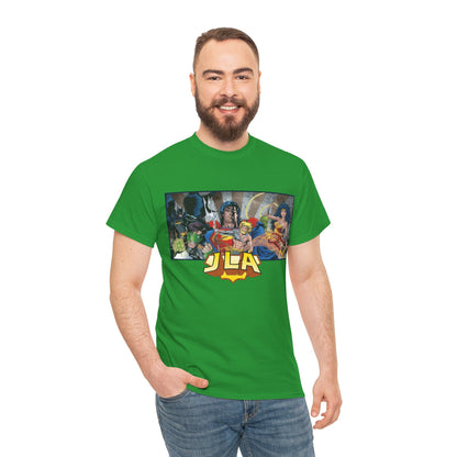 Justice League T-Shirt - Kevin Maguire Art - Superman, Wonder Woman, Batman, Flash, Aquaman, Martian Manhunter, Green Lantern - 90s Lineup - DC Comics