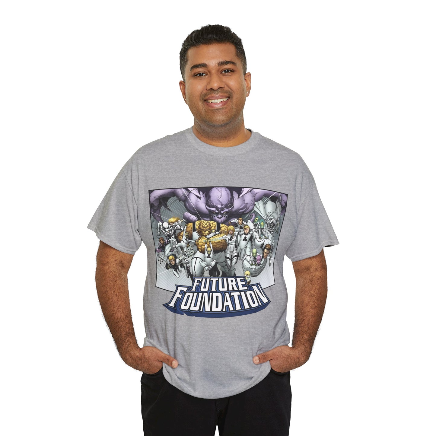 Future Foundation T-Shirt - Marko Djurdjevic Art - Spider-Man, Mr. Fantastic, Invisible Woman, The Thing, Dr. Doom, Bentley 23, Dragon Man, the Moloids - Marvel Comics